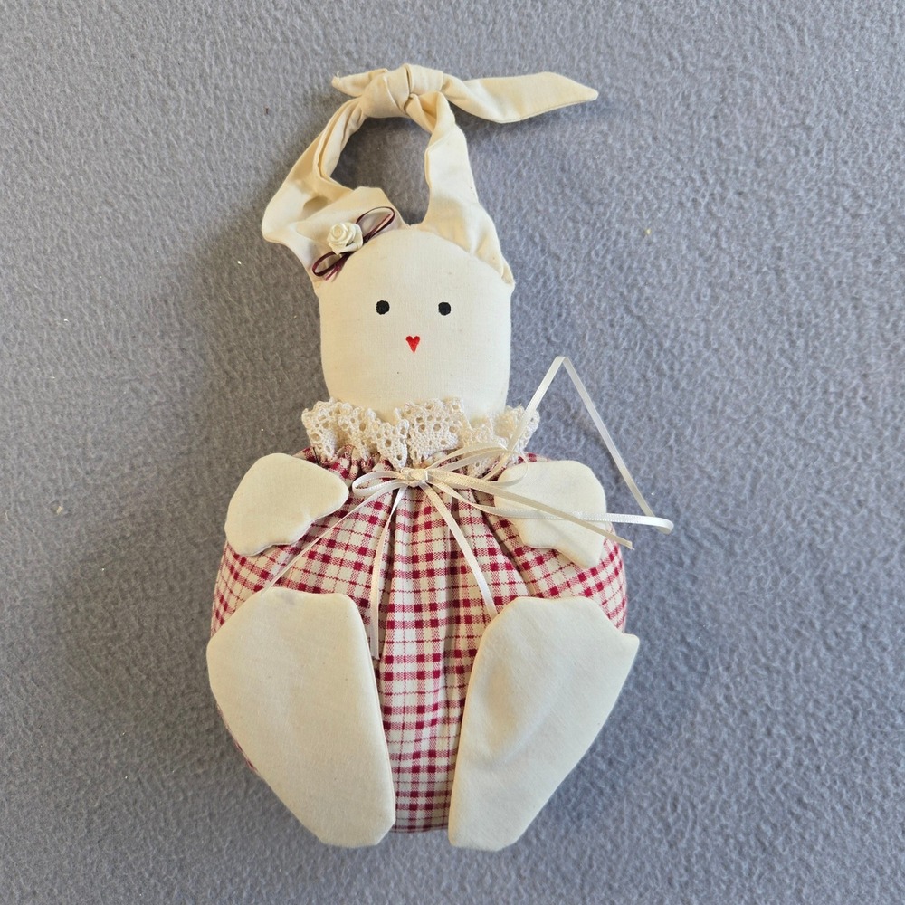 Unbranded Cloth Bunny Doll Unisex OS Red White Gingham Lace Primitive Handmade